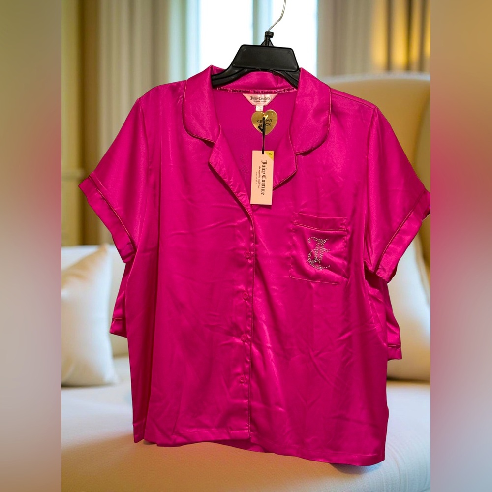 Juicy Couture  NWT Size XL Stunning Pink Fuchsia Satin Short Pajama Set (0675)